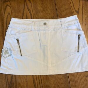 AZIZ White Denim Mini Studded/Embroidered Skirt‎